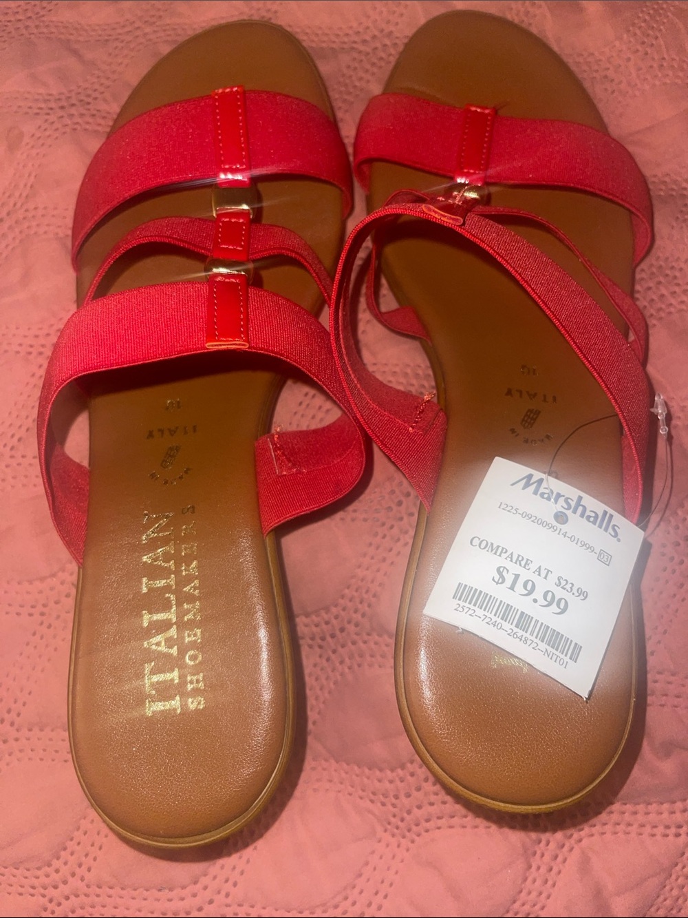 Italian Shoemakers Bright Red Triple-Strap Slide Sandals